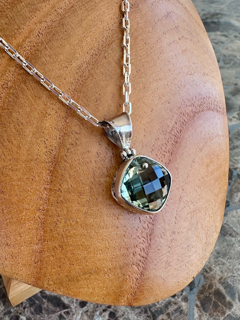 Sterling Silver Green Amethyst Pendant Necklace
